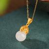 Yilu Plata S925 Plata Esterlina Chapado en Oro Jade Blanco de Hotan Moneda China Vintage Calabaza Hueca Colgante Pequeño Colgante de Bombilla