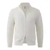 Cárdigan de punto trenzado con cuello alto y cremallera para hombre, otoño e invierno, suéter abrigo casual de color liso, manga larga, top moderno