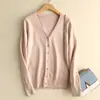 Chaqueta cárdigan de color liso para mujer, prenda exterior tejida, cuello en V corto, suéter casual para primavera y otoño, top holgado negro de manga larga, moderno