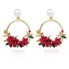 Aretes de Flor Estilo Coreano de Moda Mismo Estilo Ins para Mujer Dulces Aretes de Perla de Cerámica Blanda Aretes de Flor para Mujer Estilo Caliente