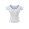 Atacado Exportação Transfronteiriça Roupas Femininas Verão 2025 Estilo Europeu e Americano Gola V Manga Curta Cor Lisa Malha Camiseta Tops para Mulheres X225037