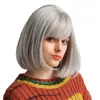 Peruca Moda Europeia e Americana Cabelo Liso Curto Temperamento Franja Reta Cobertura Completa da Cabeça Realista Cor Mista Bege Natural