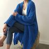 Suéter suelto de punto de longitud media estilo perezoso retro chic de Corea del Sur, abrigo de punto irregular casual con abertura para otoño e invierno para mujer