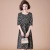Estilo Nacional Novo Estilo Chinês Gola Redonda Elegante Nobre Seda Vestido Longo Estampado Mãe Vestido Solto Verão Vestido com Estampa Floral