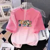 Camiseta de Manga Corta Degradada para Niñas Verano Tops para Niños Mayores Nuevo Estilo Estampado Degradado Holgado Transpirable Ropa para Niños Moderna