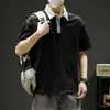 Camiseta Xadrez Patchwork Gola Reversível Manga Curta Unissex Retro Americano Solta Color Block Camisa Polo Versão Lisa Hebei Versão Lisa