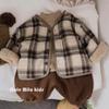 Casaco de Lã Xadrez Infantil Estilo Coreano Novo Estilo Casaco de Lã Outono e Inverno Casaco Casual para Bebê Versátil Acolchoado de Algodão