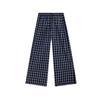 Talla grande Pantalones retro holgados a cuadros azules para mujer Pierna ancha Cintura alta Adelgazantes Combinan con todo Casuales Holgados Pierna recta
