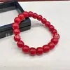 Alternativa a la Ágata Roja del Sur, Pulsera de Abalorios Estilo Vintage de Corte Recto, Pulsera Rojo Caqui, Pulsera de Abalorios Redondos de Jade Similar al Cuarzo, Cuentas de Ábaco