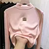 Blusa Básica Casual Manga Longa de Veludo Zhongda Tongde 2026 Novo Estilo Outono/Inverno Blusa de Outono para Meninas com Gola Meia-Alta