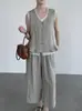 Conjunto Feminino Taoguan Estilo Coreano Falso Duas Peças Regata + Calça Casual de Perna Larga 8/9 Relaxado M8765