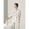 Camisa de Botones Estampada Estilo Chino, Corte Estrecho, Top Adelgazante de Algodón y Lino para Mujer, Nueva Camisa Elegante Holgada de Primavera y Verano