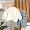 Traje de estilo extranjero para niños primavera 2025 nuevo para niños pequeños primavera y otoño bordado letra manga larga dos piezas transfronterizo