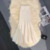 Saia midi de tricô branca estilo sereia feminina outono e inverno justa estilo saia passo de lótus para saia longa petite