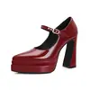 Zapatos de Novia con Tacón Grueso para Mujer, Plataforma Impermeable, Tacones Ultra Altos, Puntiagudos para Boda, Hebilla de Una Correa, Modelo Runway Red Zapatos de Dama de Honor
