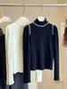 Suéter de Punto con Perlas y Cuello Semi-Alto Estilo Coreano para Mujer, Nueva Camisa Básica Ajustada de Manga Larga para Otoño e Invierno 2025