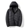 Jaqueta de Penas Leve Masculina 2024 Casual Curta para Meia-Idade Outono e Inverno Nova Jaqueta de Penas Quente com Capuz Moda