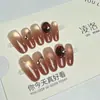 [Original de Ling Luo] Rubor Francés Gradiente Rosa Ahumado Incrustado de Diamantes Manicura Hecha a Mano Uñas Portátiles Venta al por Mayor