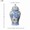Jarrón de Porcelana Azul y Blanca de Jingdezhen, Tarro Cerámico Estilo Chino Nuevo con Tapa, Decoración para Arreglos Florales de Sala de Estar y Adorno de Almacenamiento