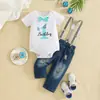 Conjunto de Peto de Mezclilla para Primer Cumpleaños Mono de Manga Corta Estilo Británico Ropa Infantil Exportación Transfronteriza Exclusivo Clase A