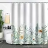 Cortina de Baño Verde Plantas de Amazon Cortina de Ducha Impermeable Antimoho Impresión Digital 3D Bosque de Flores Cortina de Baño Partición Sin Perforaciones
