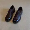 Mocasines Estilo Británico de Piel Lavada, Zapatos Pequeños Versátiles con Hebilla y Suela Gruesa para Mujer, Mocasines de Tacón Grueso, Zapatos Pequeños de Piel