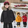 Parka Roja para Niños Chaqueta de Algodón Nuevo Disfraz de Año Nuevo para Niños Traje de Esquí para Niños Ropa de Invierno Acolchada de Algodón