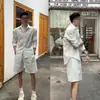 Conjunto de Camisa de Manga Longa Lisa Casual Solta e Shorts Masculino de Verão Novo High-End Estilo Old Money Simples