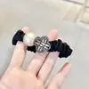 Moda Perla Anillo para Cabello Intestino Delgado Cuerda Avanzada con Taladro Brillante Cola de Caballo Cuerda Elegante para el Cabello Correa Negra de Alto Elástico para el Cabello