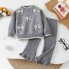 Calças de Suéter Infantil Outono e Inverno Novo Estilo Bebê Menina Elegante Tricotado Gola Redonda Calças de Suéter Conjunto de Duas Peças Estilo Coreano Moderno