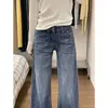 Jeans Vintage Lavados de Pierna Recta para Mujer, Nuevo Estilo de Otoño, Petite, Cintura Media-Baja, Adelgazantes, Pantalones de Pierna Ancha Estrecha