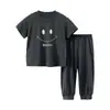 Conjunto de Verano para Niños y Niñas Antibacterial Transpirable de Seda de Hielo Manga Corta Delgado Traje de Aire Acondicionado Pantalón de Nueve Puntos Ropa Infantil Dos Piezas