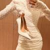 Zapatos de tacón alto blancos de socialité, tacón alto, temperamento profesional de alto nivel, estilo diosa, vestido, pies no cansados, tacón de aguja, punta fina, de una sola capa, para mujer