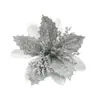 Flores de Natal transfronteiriças de 10 cm, Decorações de Natal, Pingentes de Natal, Flores artificiais para árvores de Natal, Guirlanda de flores de plástico com glitter dourado