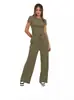 Traje Casual de Dos Piezas para Mujer Exportación Europea y Americana 2025 Amazon Tops de Manga Corta Pantalones de Pierna Ancha de Cintura Alta Ropa Deportiva