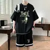 Conjunto Deportivo Casual para Hombre Verano Camiseta de Manga Corta con Estampado de Letras Pantalones Cortos de Media Manga Juventud para Hombre Conjunto de Dos Piezas Marca de Tendencia