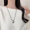 Collar minimalista de cordón negro con colgante de gota de agua ovalada cepillada para mujer, estilo coreano, cadena larga ajustable para suéter, accesorio elegante y versátil