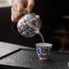 Tetera Azul y Flores Estilo Chino Antiguo Cerámica Doméstica Juego de Té Kung Fu tamaño pequeño Tetera Mini Alto Nivel Literario Juego de Té