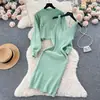 Blusa Feminina de Moda com Manga Morcego e Pedrarias, Vestido Regata de Tricô com Cintura Ajustável
