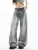 Jeans curvos de patrón de bambú lavado de alta calle americana para hombres y mujeres, pantalones casuales de silueta retro desgastada holgada de moda para otoño