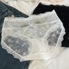 Ou Ruofeng - Bragas de encaje con recortes en las nalgas, sensuales bragas de satén de algodón puro con cintura media para mujer