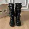 Botas de Outono Duas Botas de Motociclista Calças Longas Bonitas e Descoladas Salto Grosso Fivela Destacável Botas de Cano Novo Usar Menina Apimentada