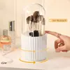 Organizador de Brochas de Maquillaje Giratorio a Prueba de Polvo con Tapa Rayas Verticales Ondulado Portacepillos de Belleza Tocador Caja Organizadora de Cosméticos