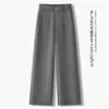 Pantalones de traje grises hechos a medida para mujer, nuevos pantalones de pierna ancha de moda primavera/otoño 2026, pantalones rectos cropped para mujeres petite
