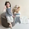 Conjunto de Niña 2026 Nuevo Estilo Coreano Moda Conjunto de Dos Piezas a Cuadros para Niñas Jóvenes
