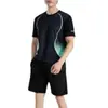 Uau, conjunto esportivo casual masculino customizado de secagem rápida para o verão, roupa simples e versátil para treino de corrida, atacado do fabricante