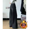 Calças Jeans Pretas para Mulheres, Calças de Perna Larga com Forro de Lã, Tamanho Plus, Calças Emagrecedoras para Corpo em Formato de Pera, Pernas Grossas, Quadris Largos, Calças de Perna Reta