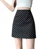 Falda Negra de Lunares para Mujer 2025 Otoño e Invierno Nueva Falda Slim de Cintura Alta Línea A Cubre Caderas Casual Versátil Falda Corta