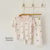 Coelho de Pão 2026 Primavera/Verão Novo Lyocell Classe A Conjunto de Roupa de Casa Infantil com Renda Gola Redonda Roupa de Ar Condicionado para Meninas