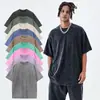 Camiseta de Manga Corta Vintage Lavada con Letras Estilo Retro Americano para Hombres y Mujeres, Tops Sueltos de Verano Hip-Hop Street Estilo Pareja Tendencia